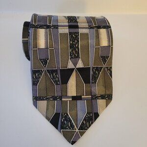 CERRUTI CXIII Men's Silk Necktie LUXURY Tie Black Sage Steel Blue Geometric